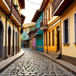 **Prompt 1: Old Town Charm**
    "A captivating street scene in Tbilisi's historic Old Town (Kala). Ancient cobblestone alleys winding between colorful, multi-storied houses featuring intricate carved wooden balconies. Sunlight filters through the narrow passages, casting warm glows. The scene should convey a sense of timelessness blending with subtle signs of modern life, vibrant and authentic. Focus on architectural detail and atmospheric light."