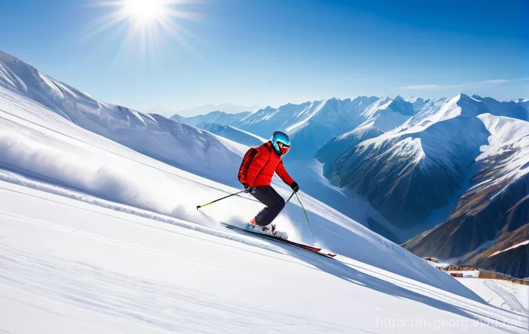 조지아 스키 리조트 정보 - **Prompt:** A breathtaking panoramic view of the Gudauri ski resort in the majestic Caucasus mountai...