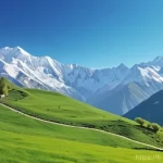 조지아의 여행 블로거 추천 - A stunning, panoramic landscape of the majestic Greater Caucasus Mountains in Georgia, under a clear...