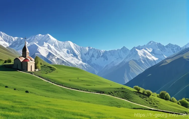 조지아의 여행 블로거 추천 - A stunning, panoramic landscape of the majestic Greater Caucasus Mountains in Georgia, under a clear...