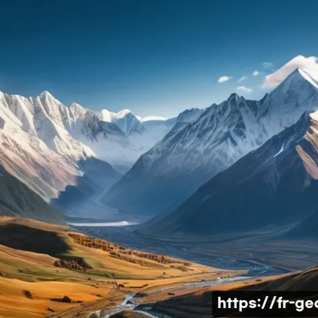 조지아의 환경 문제와 대책 - **Prompt:** A breathtaking panoramic view of the majestic Georgian Caucasus mountains at sunrise. Sn...