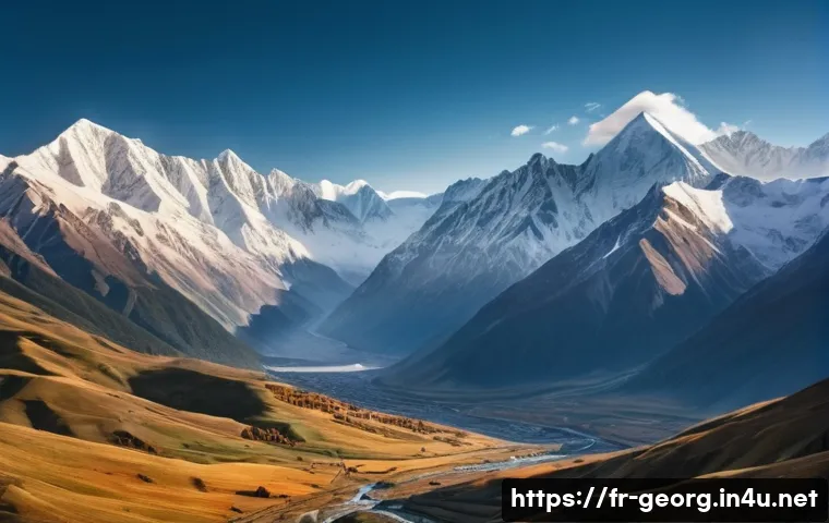 조지아의 환경 문제와 대책 - **Prompt:** A breathtaking panoramic view of the majestic Georgian Caucasus mountains at sunrise. Sn...