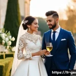 조지아 전통 결혼식의 현대적 변화 - A vibrant contemporary Georgian wedding ceremony held outdoors in a charming renovated ch&acirc;teau garde...
