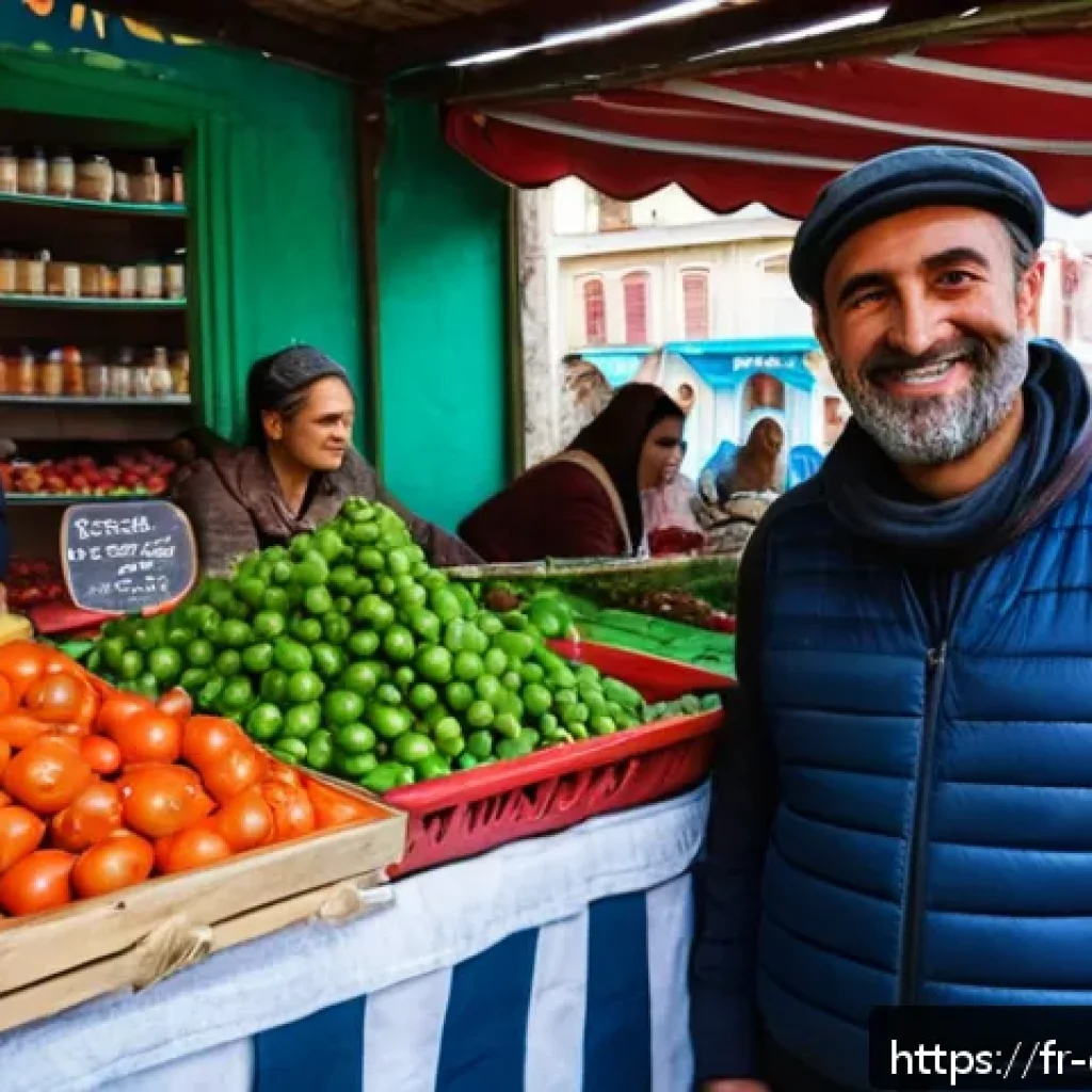 조지아어 기본 문장 - A warm and inviting scene at a traditional Georgian marketplace in Tbilisi, featuring a friendly loc...